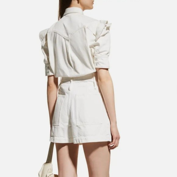 NEW Zadig & Voltaire shirt jacket Large western pearl snap ruffle Toky white - Picture 4 of 16